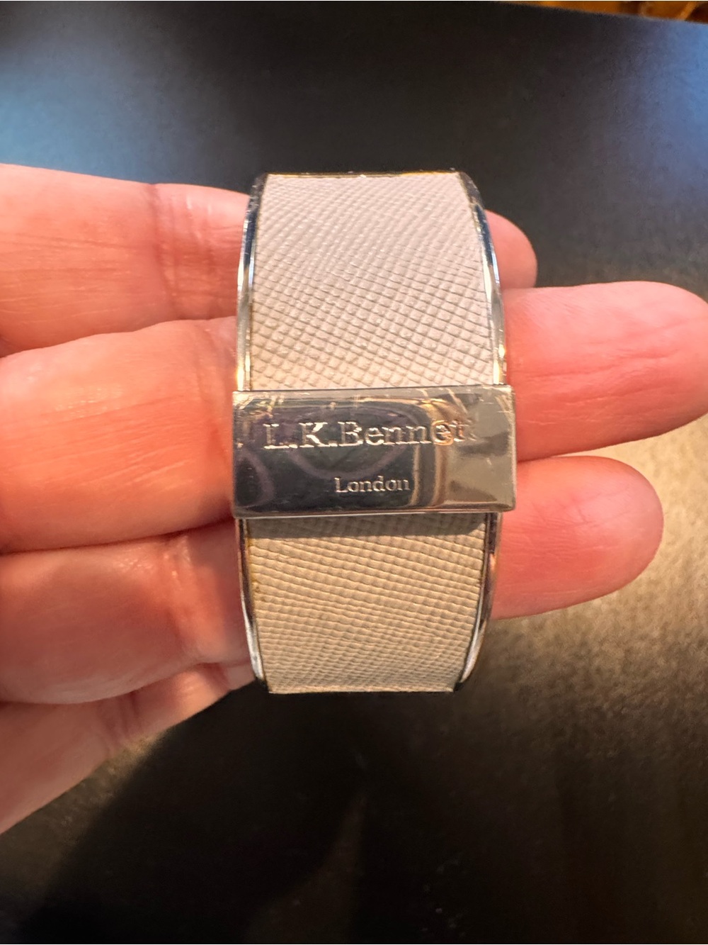 LK Bennett grey Leather and metal Bracelet with Silver Logo Clasp